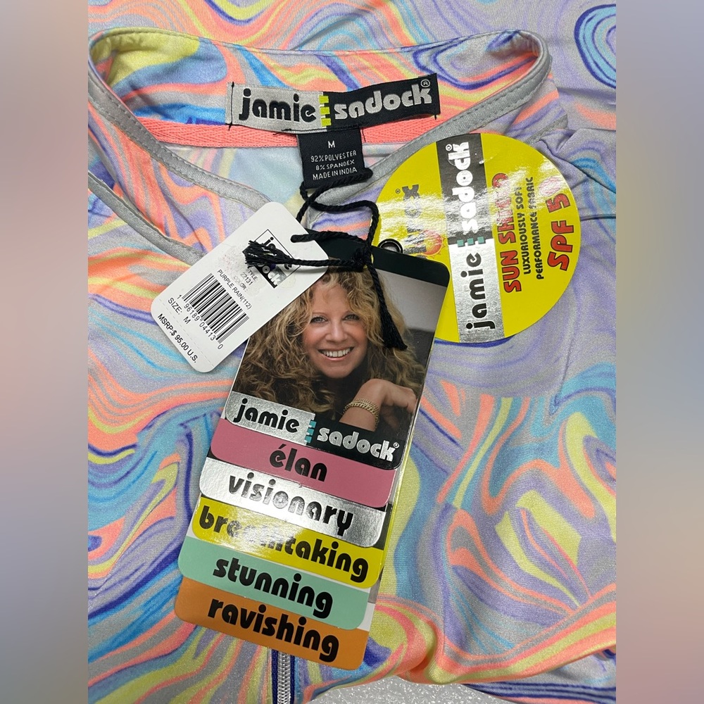 Jamie Sadock Women's Purple Rain Swirl Golf Polo  3/4 Sleeves Sz s &M MSRP $95 - Picture 7 of 7